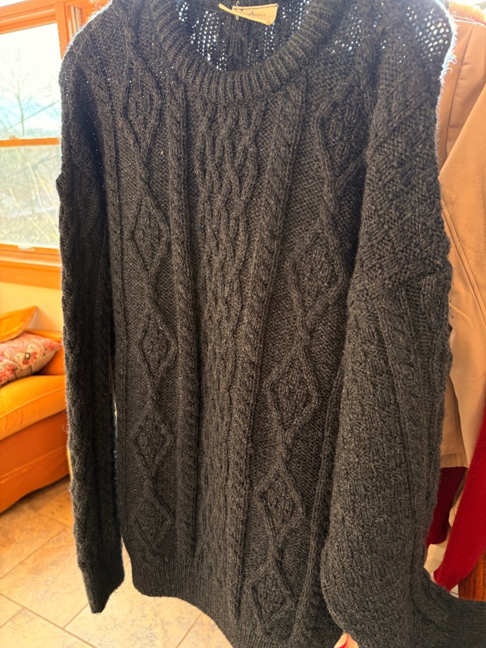 Aran Country Blue Wool Cable Knit Sweater—Large